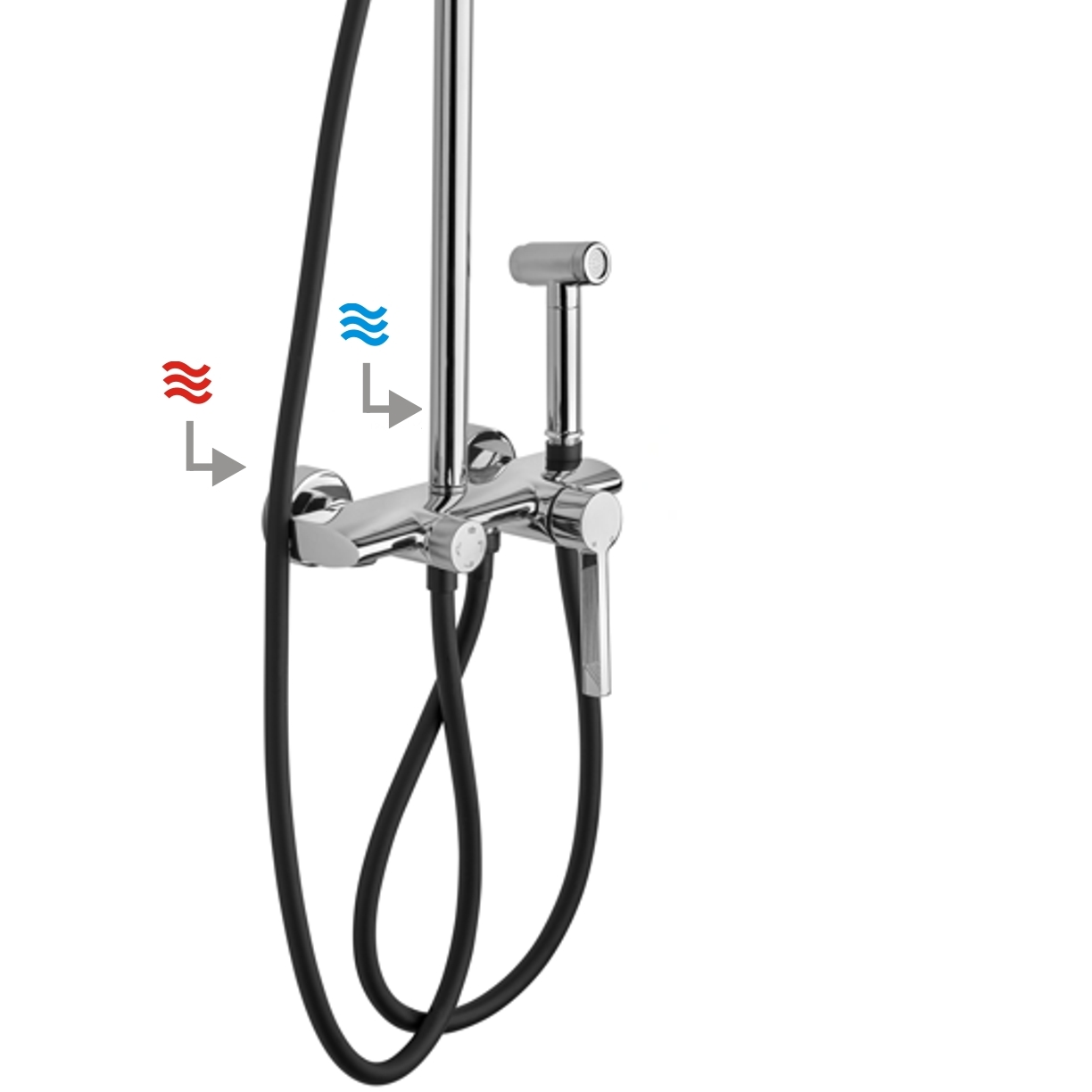 Miscelatore 4 vie con doccia a pulsante